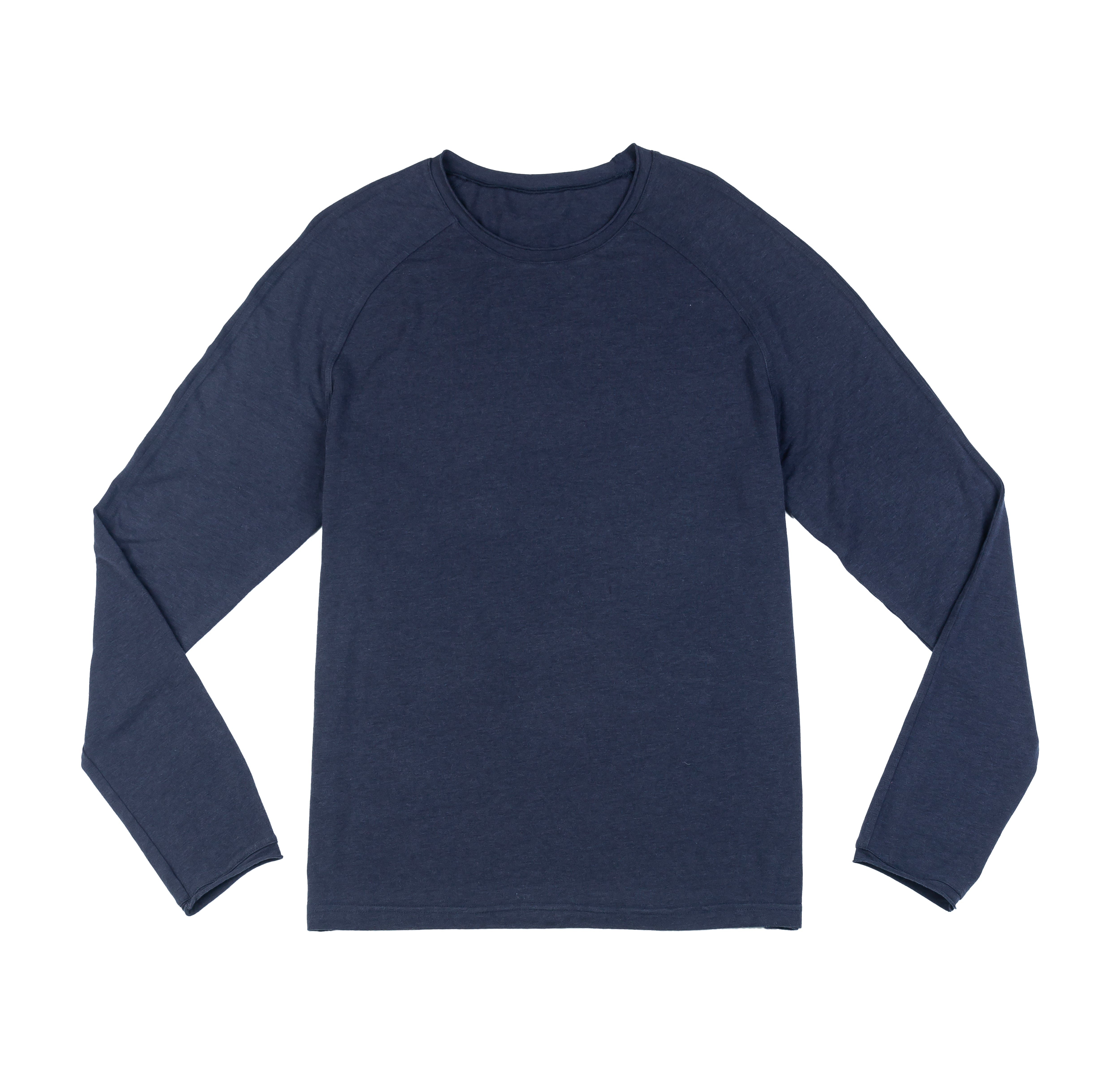 Navy Kip Long Sleeve Shirt flatlay, showcasing its sleek design and deep color.